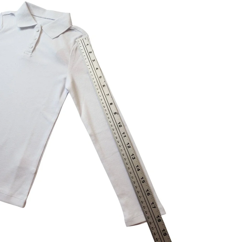 Justice‎ Girls White Long Sleeve Polo Shirt Uniform Size XS